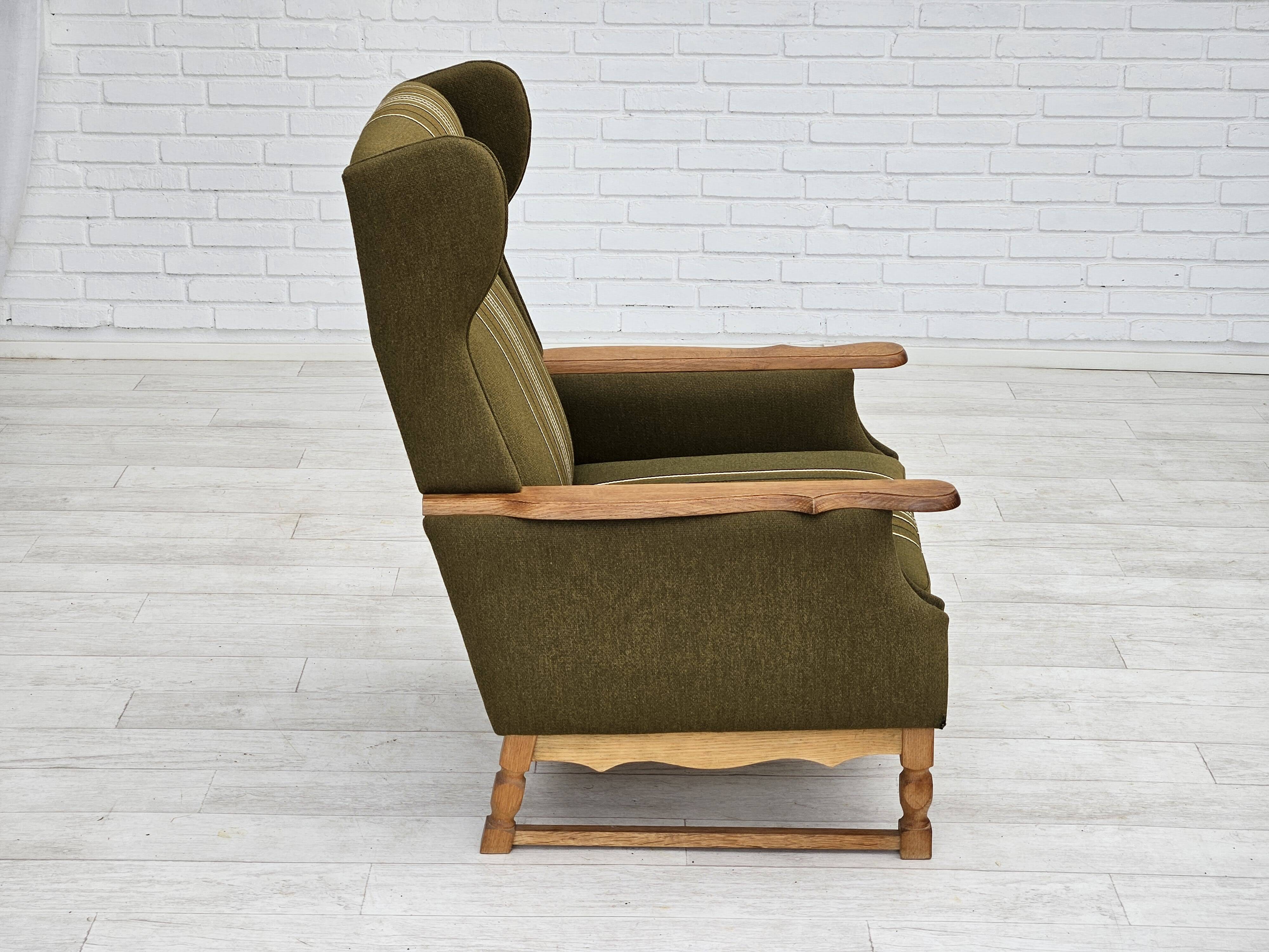 1970s, Danish wingback chair, original upholstery, green furniture wool.