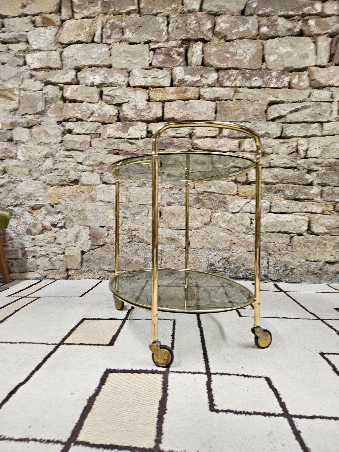 Golden dessert table and smoked glass 1970 vintage