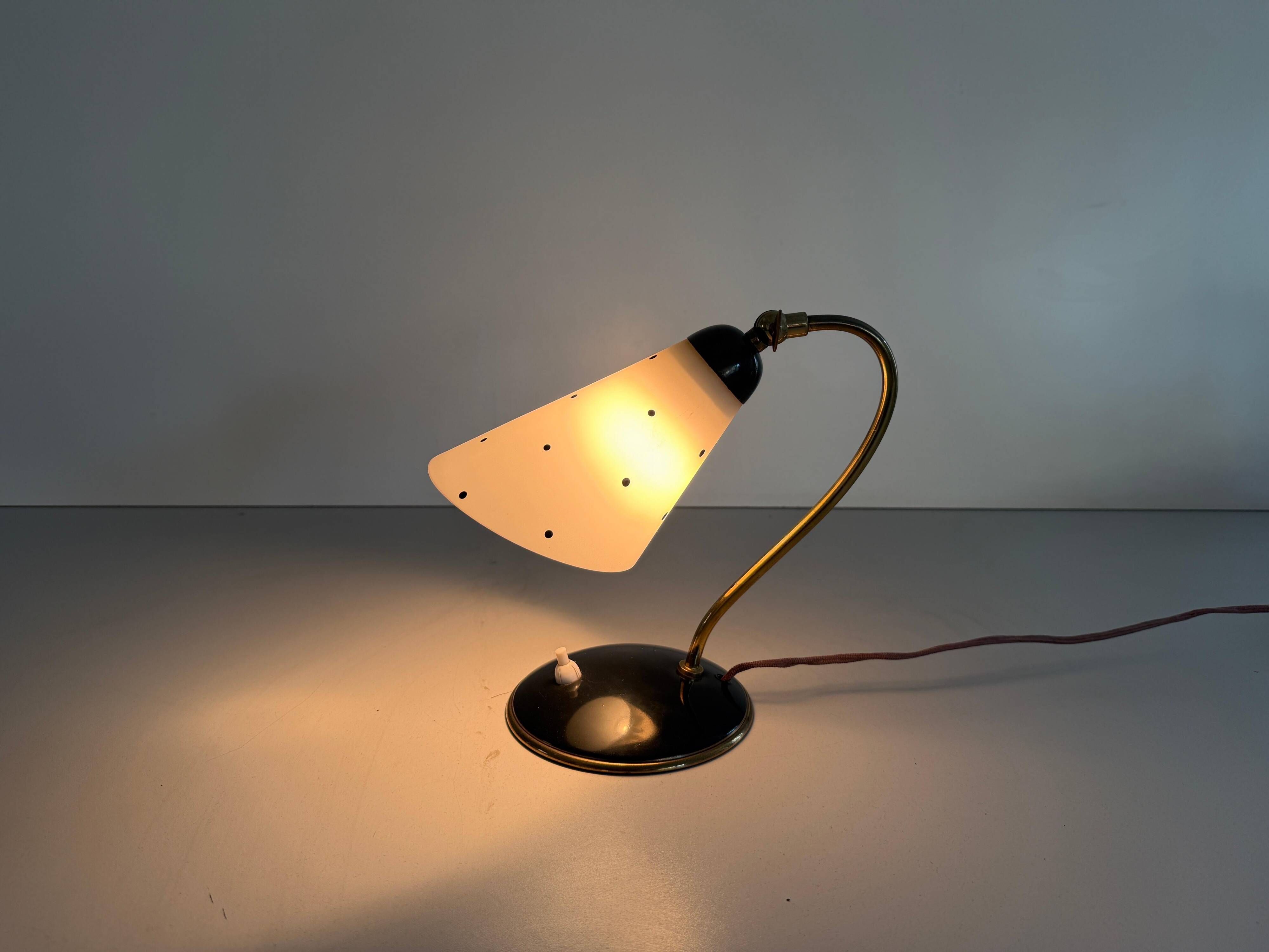 Mid-century bedside lamp in black metal and brass, 1950s, Germany