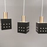 Three older square pendant lamps in Space-Age style, Denmark 1980s