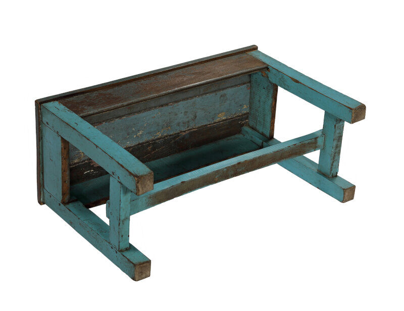 Banc indien bleu bois vieux teck vintage patine et pièce d'origine