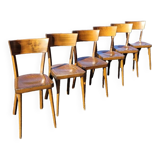 Series of 6 vintage old restaurant bistro chairs - 1950s
