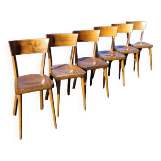 Series of 6 vintage old restaurant bistro chairs - 1950s