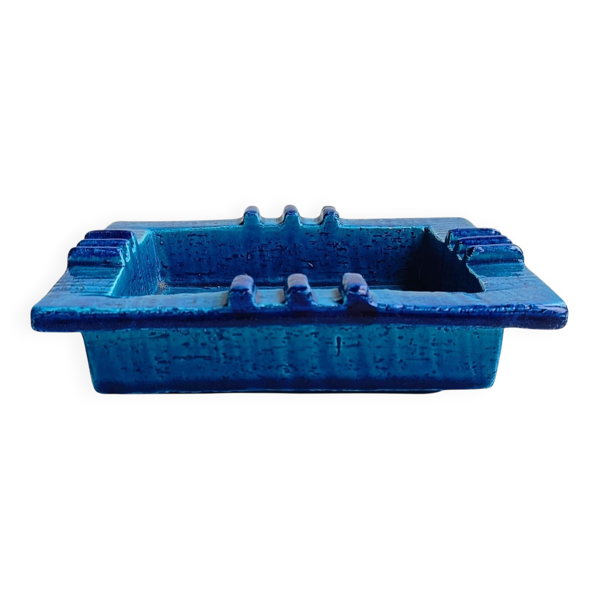 Bitossi by Aldo Londi Rimini Blu Glazed Ceramic Ashtray Vide-Poche, Italy  1960s