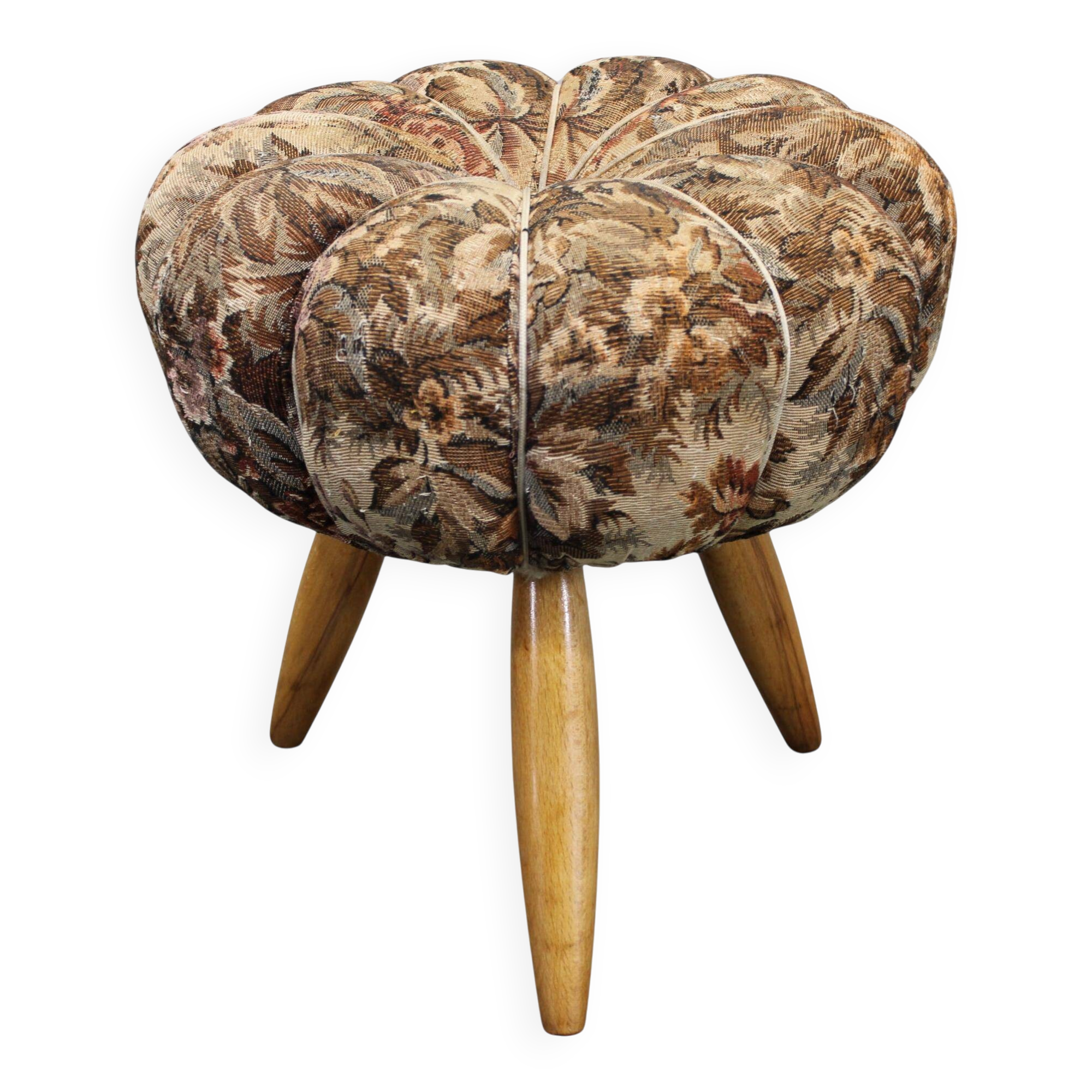 Mid-century Czech upholstered stool, beech wood, 1950s