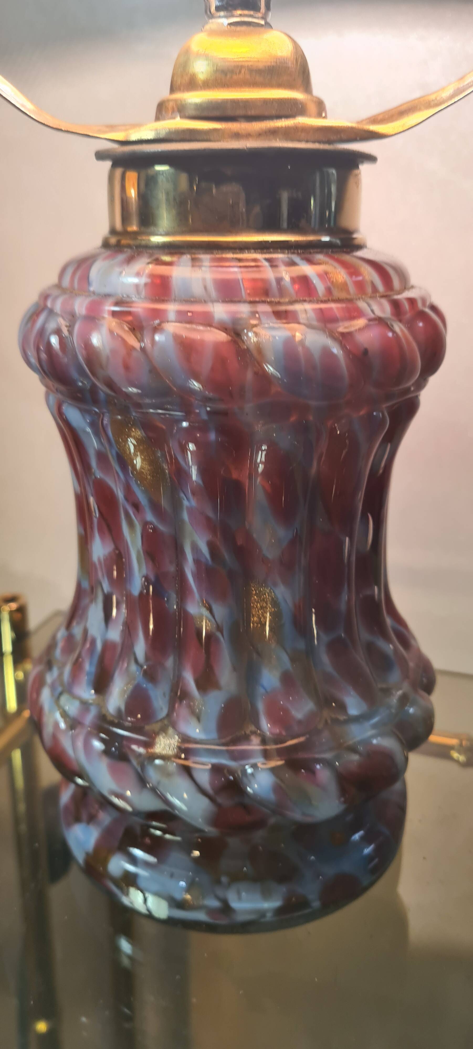 mushroom lamp 1910 superb multicolored glass base, adjustable brass lampshade, 39x19