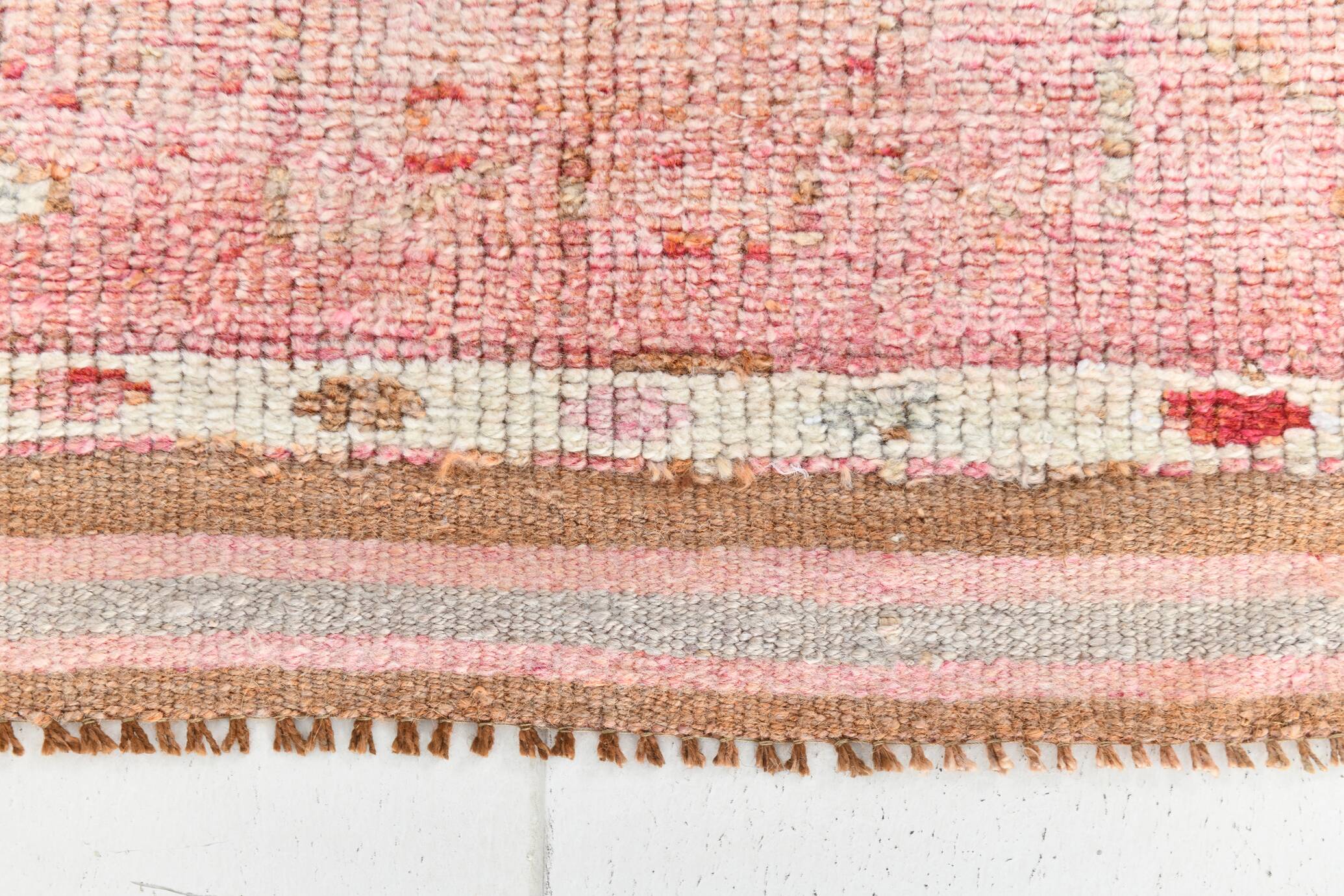 Light Pink & Brown Turkish Vintage Runner Rug, 94x328Cm