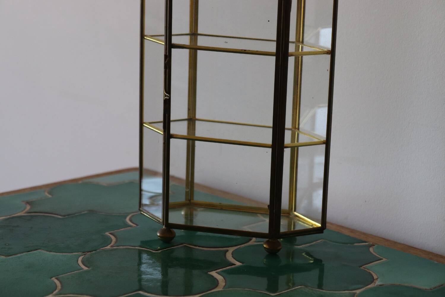 Vintage glass and brass jewelry box