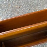 English magazine holder in wood and brown leather