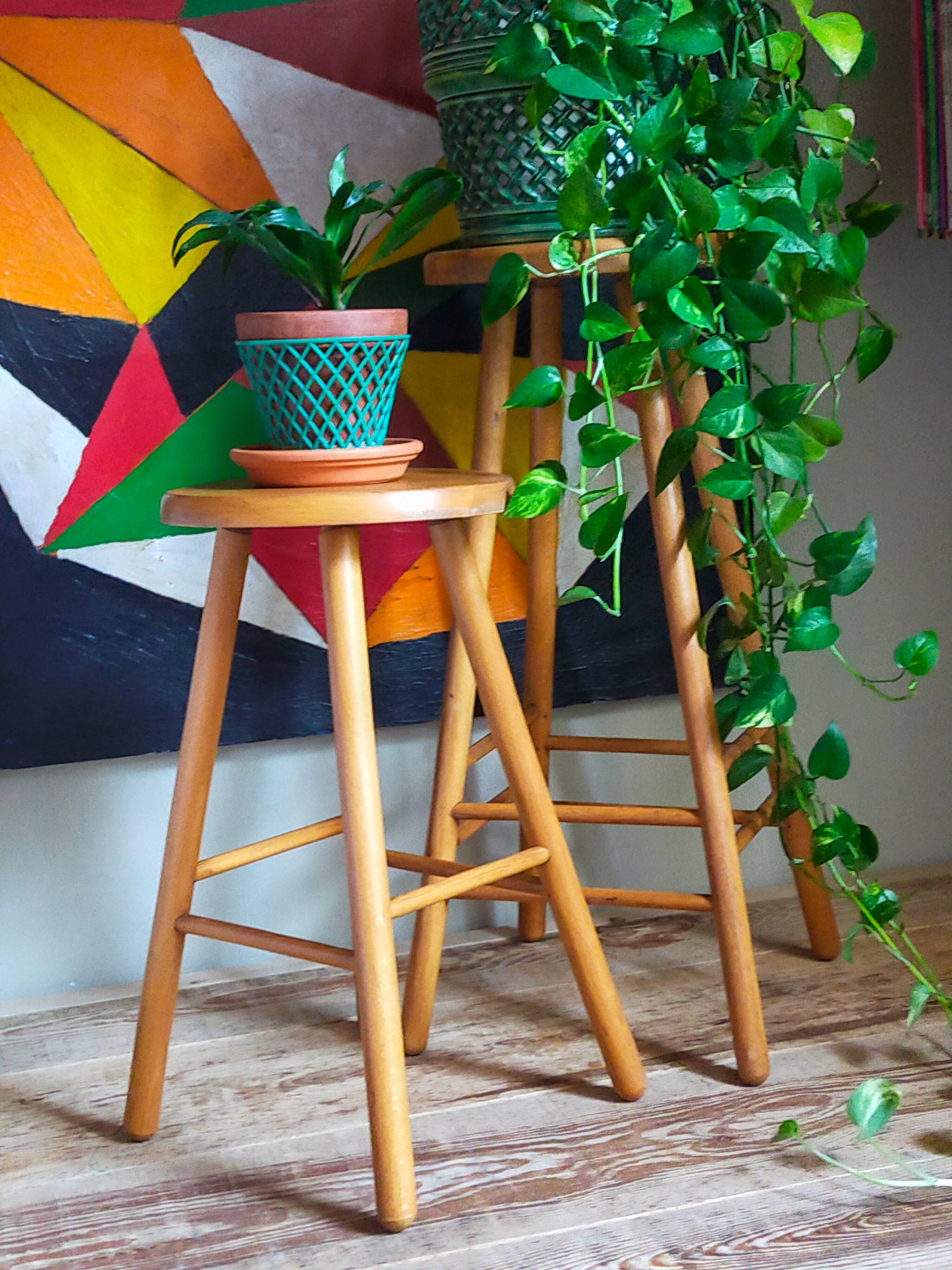 Vintage blond wooden stool