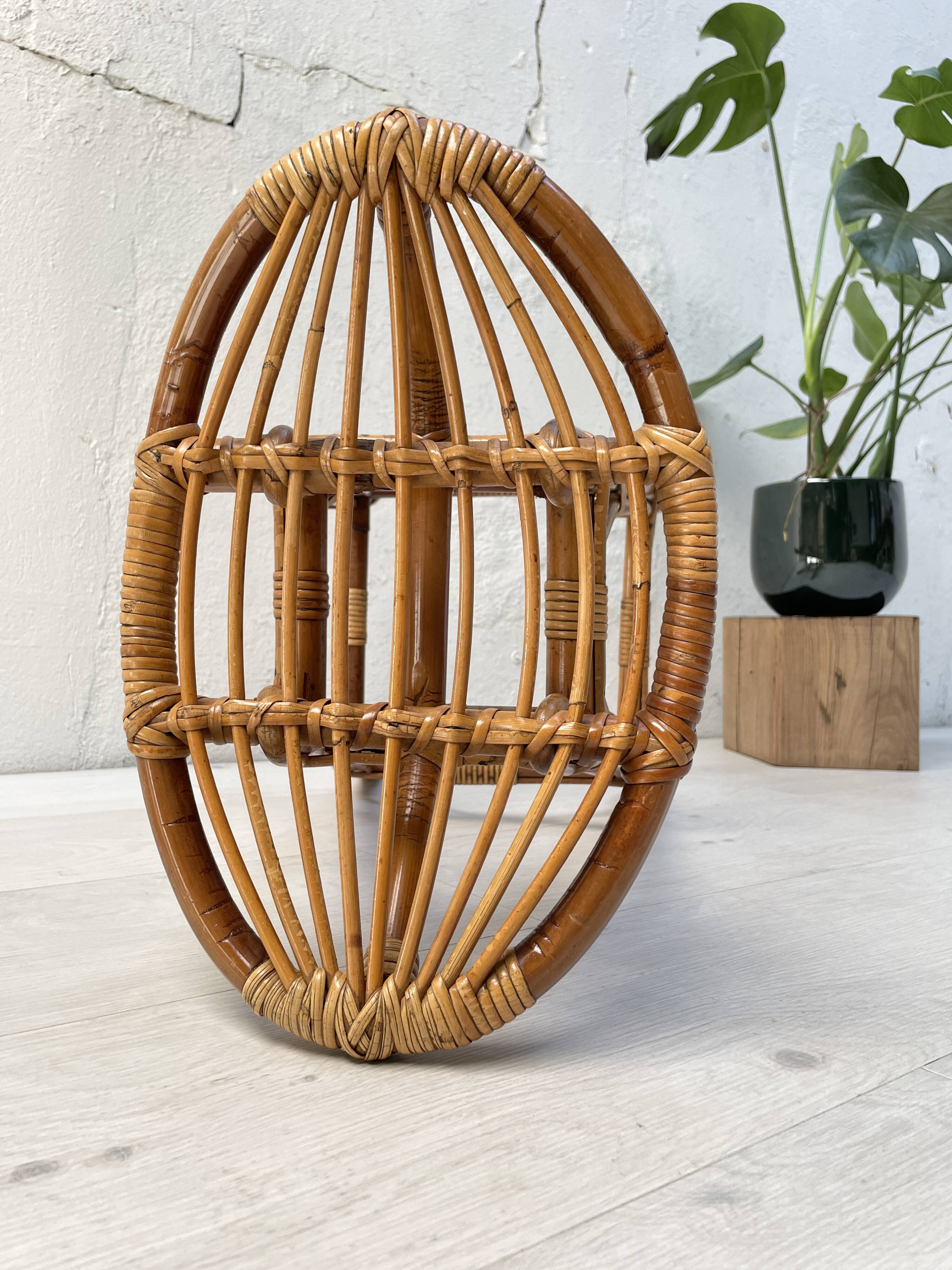 High stool in bamboo and rattan, circa 1960.