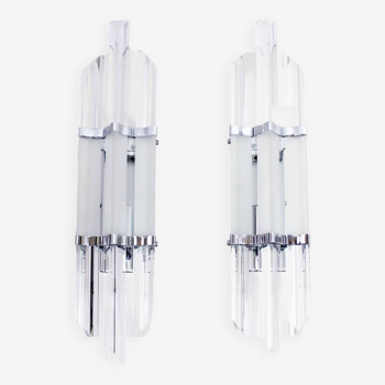 Pair of glass wall lights Italy 1980