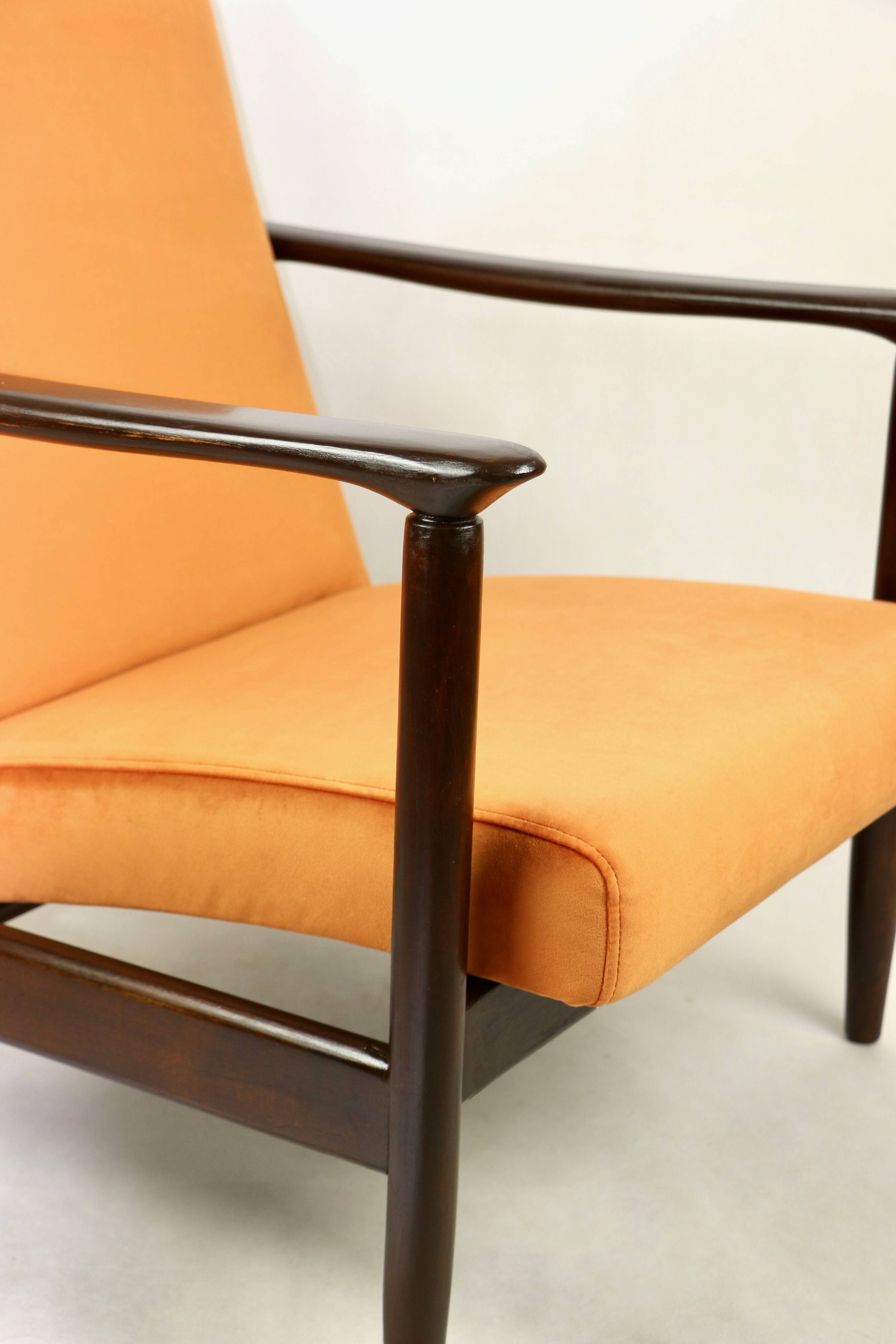 Fauteuil lounge GFM-142 en velours orange attribué à Edmund Homa, années 1970