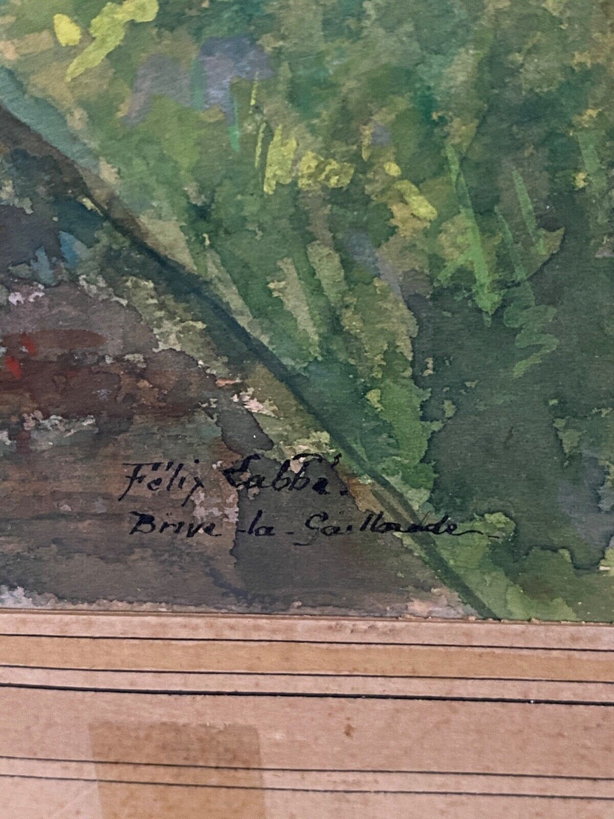 Watercolor on paper by Félix Labbé Brive-la-Gaillarde bord de canal XXe