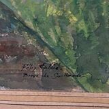 Watercolor on paper by Félix Labbé Brive-la-Gaillarde bord de canal XXe