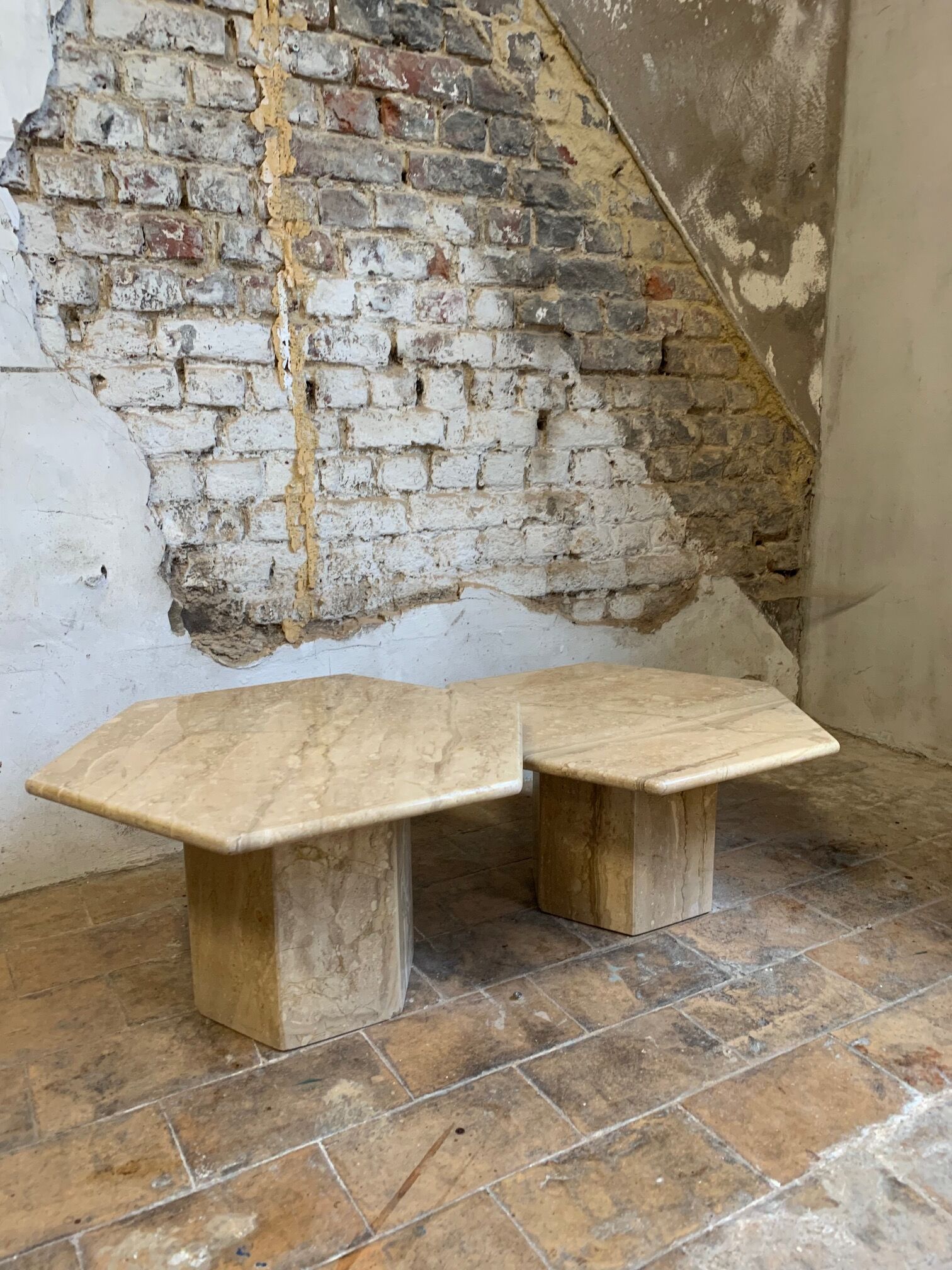 Vintage travertine coffee table duo