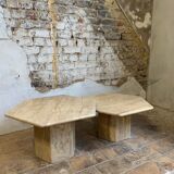 Vintage travertine coffee table duo