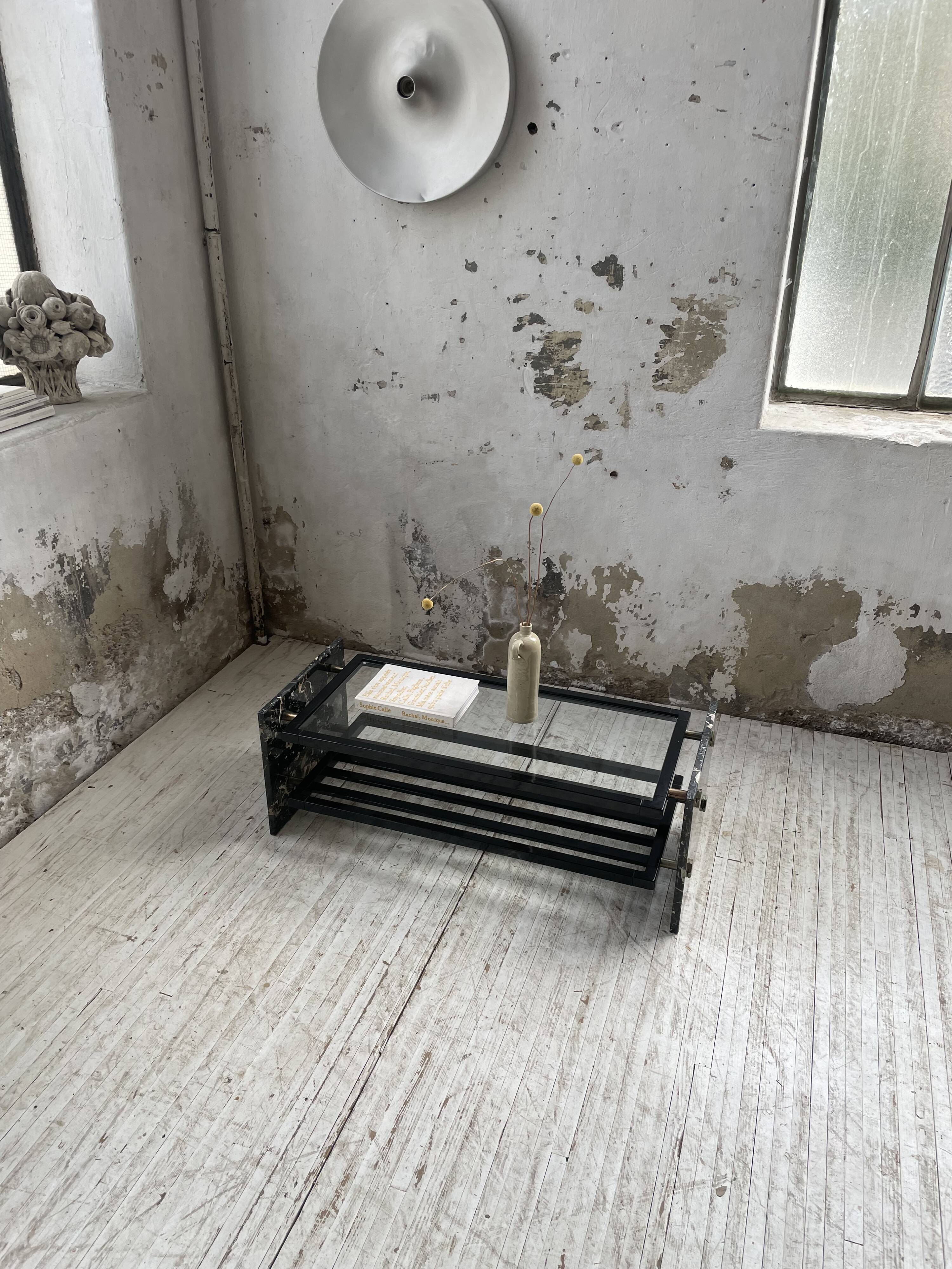 80s Italian marble and glass coffee table