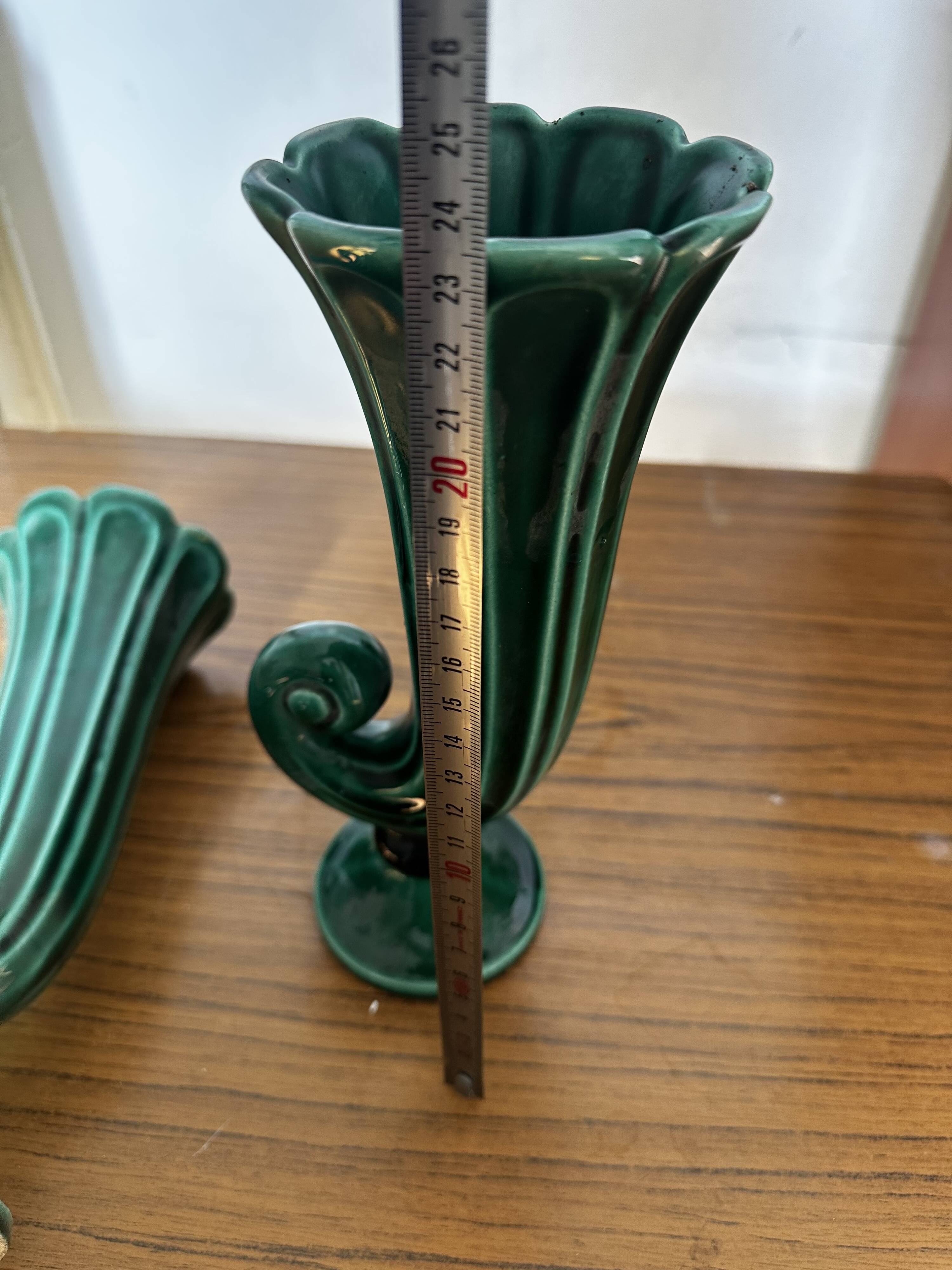 Pair of Art Deco vases circa 1920 - green glazed ceramic