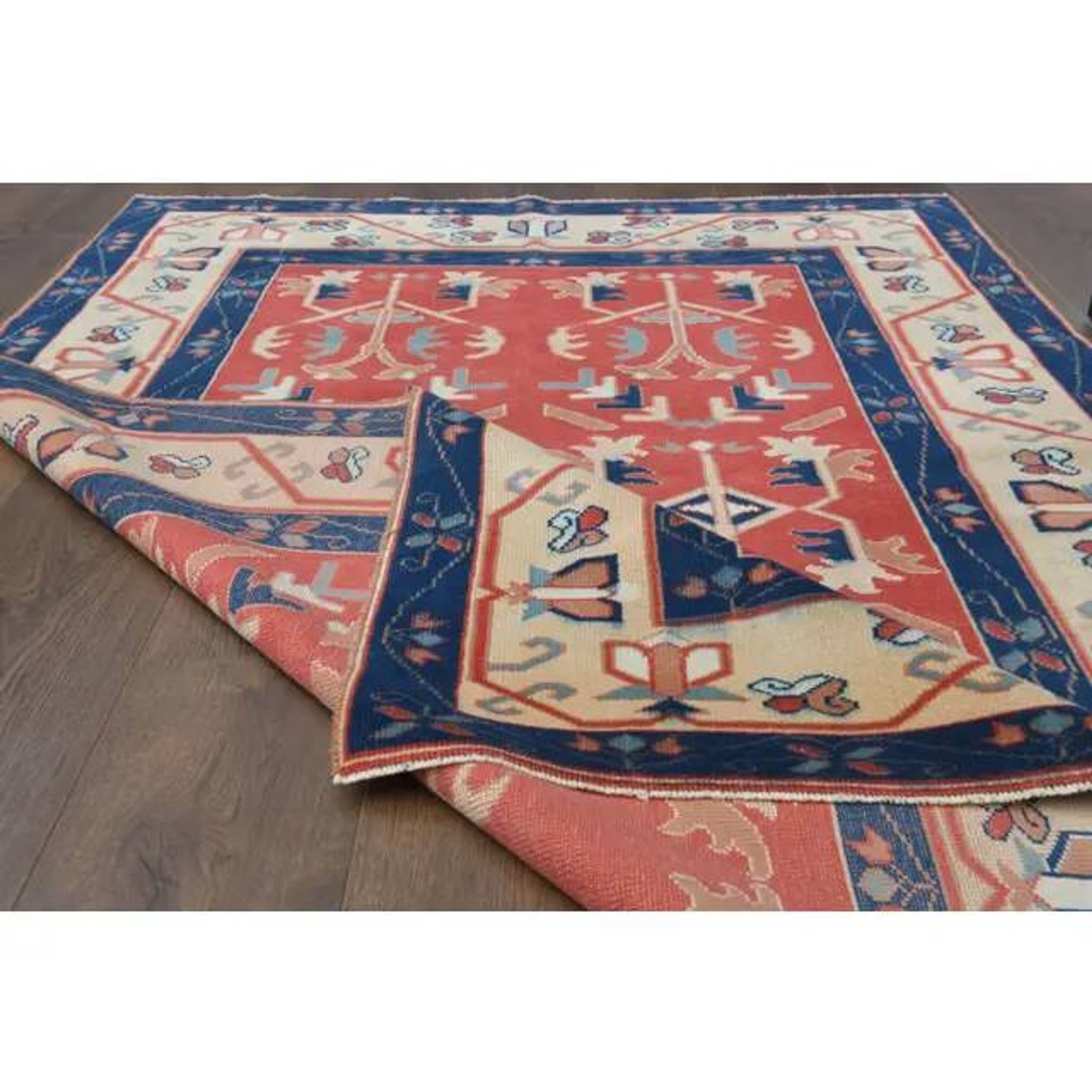Vintage Turkish Oushak Handmade Wool Cotton Red Area Rug 130x190