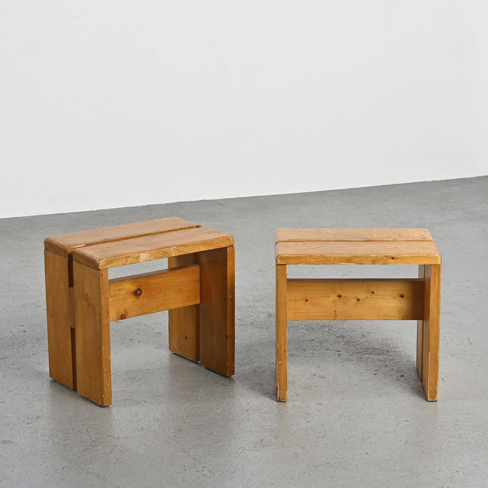 Pair of pine stools, French Alps circa 1970