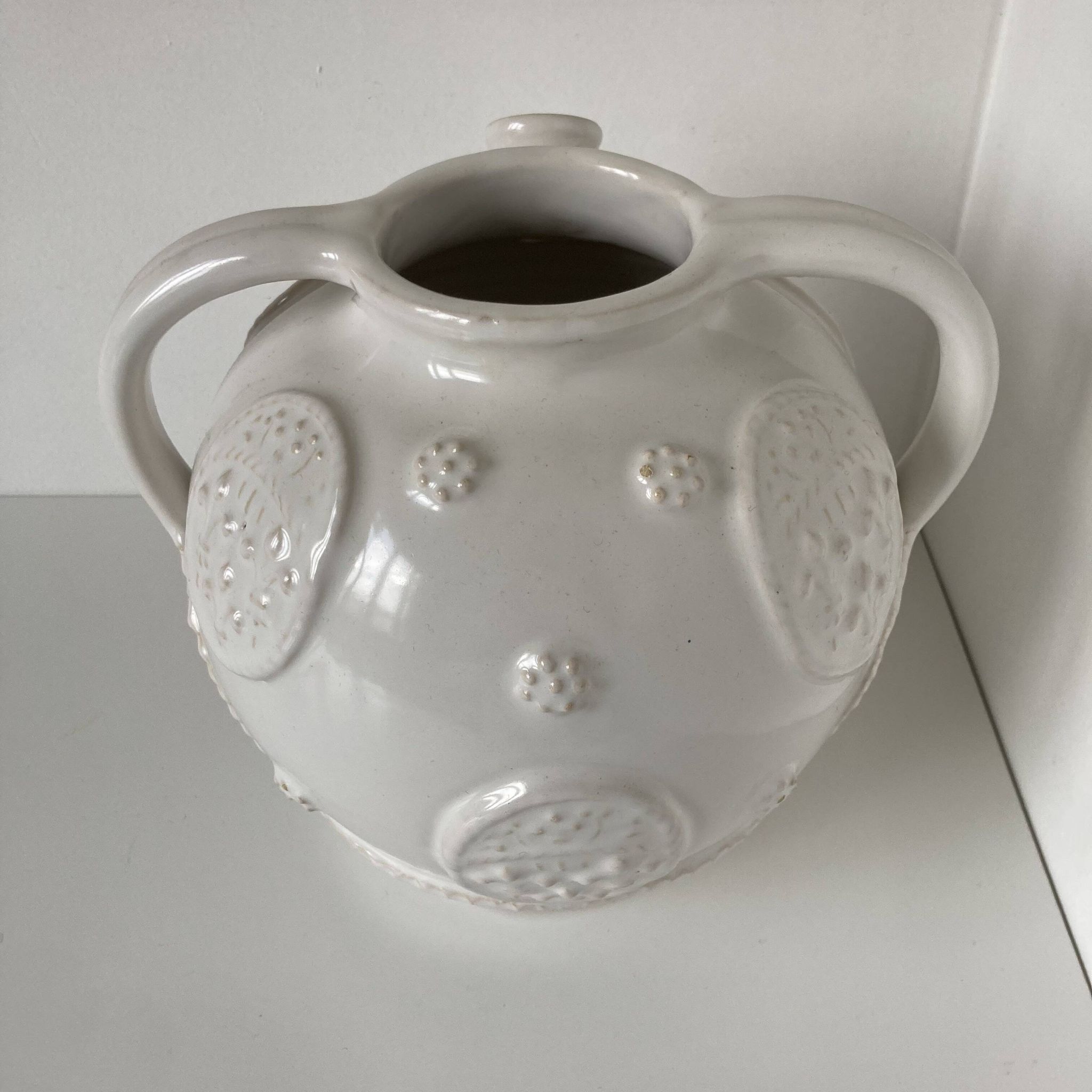 Malicorne (atelier Tessier), belle verseuse pouvant former vase en faïence