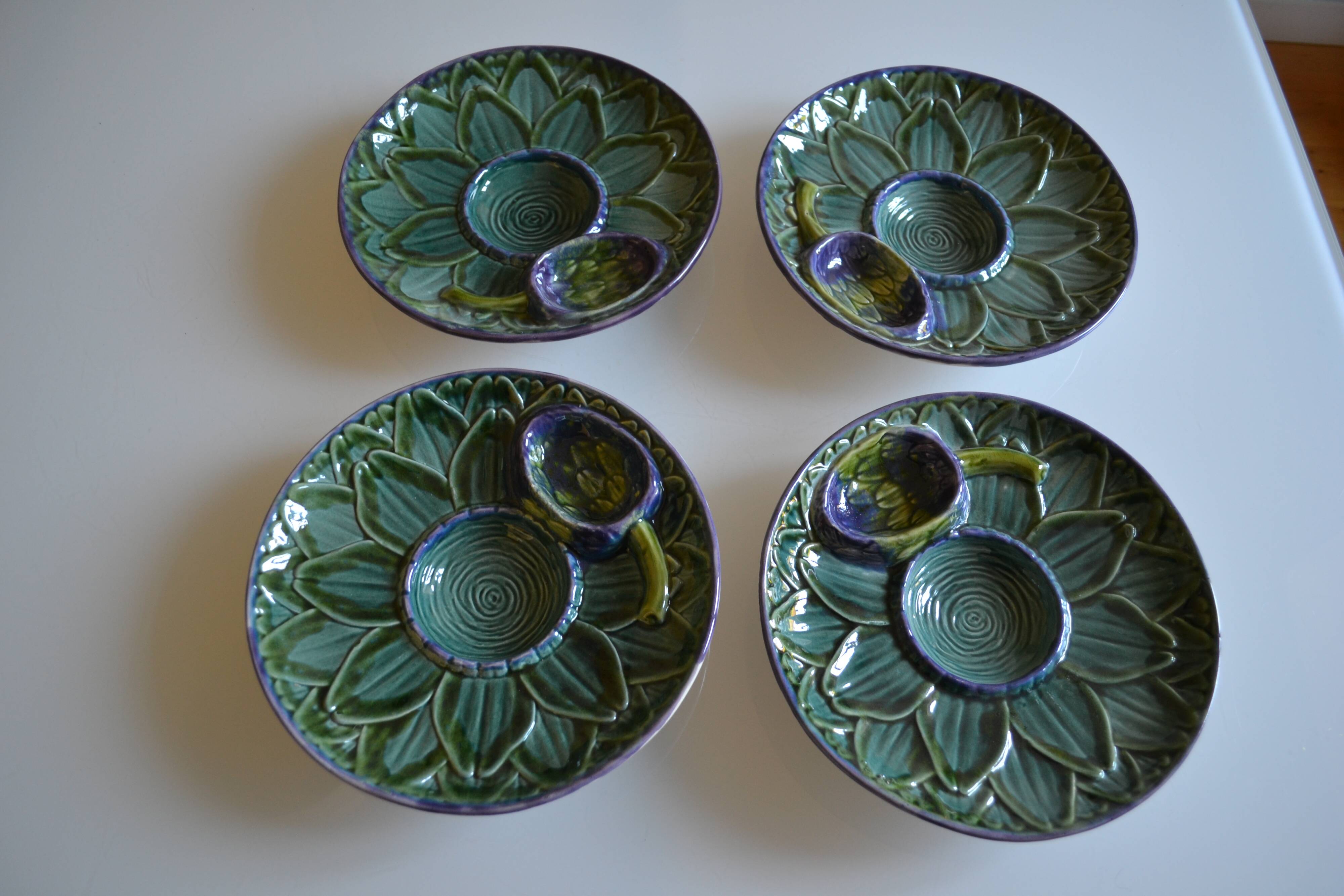 4 Vintage Barbotine Plates Artichoke Asparagus Table Decor Occasion