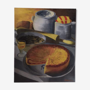 Nature morte La Tarte - Huile sur toile - signé