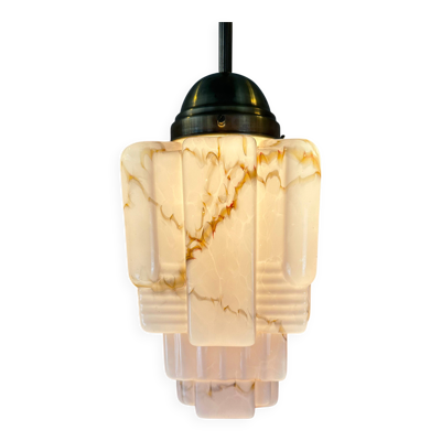 Gratte-ciel art déco – opaline rose marbré et laiton