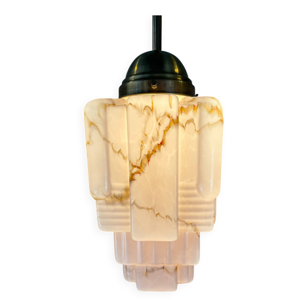 Gratte-ciel art déco – opaline rose marbré et laiton