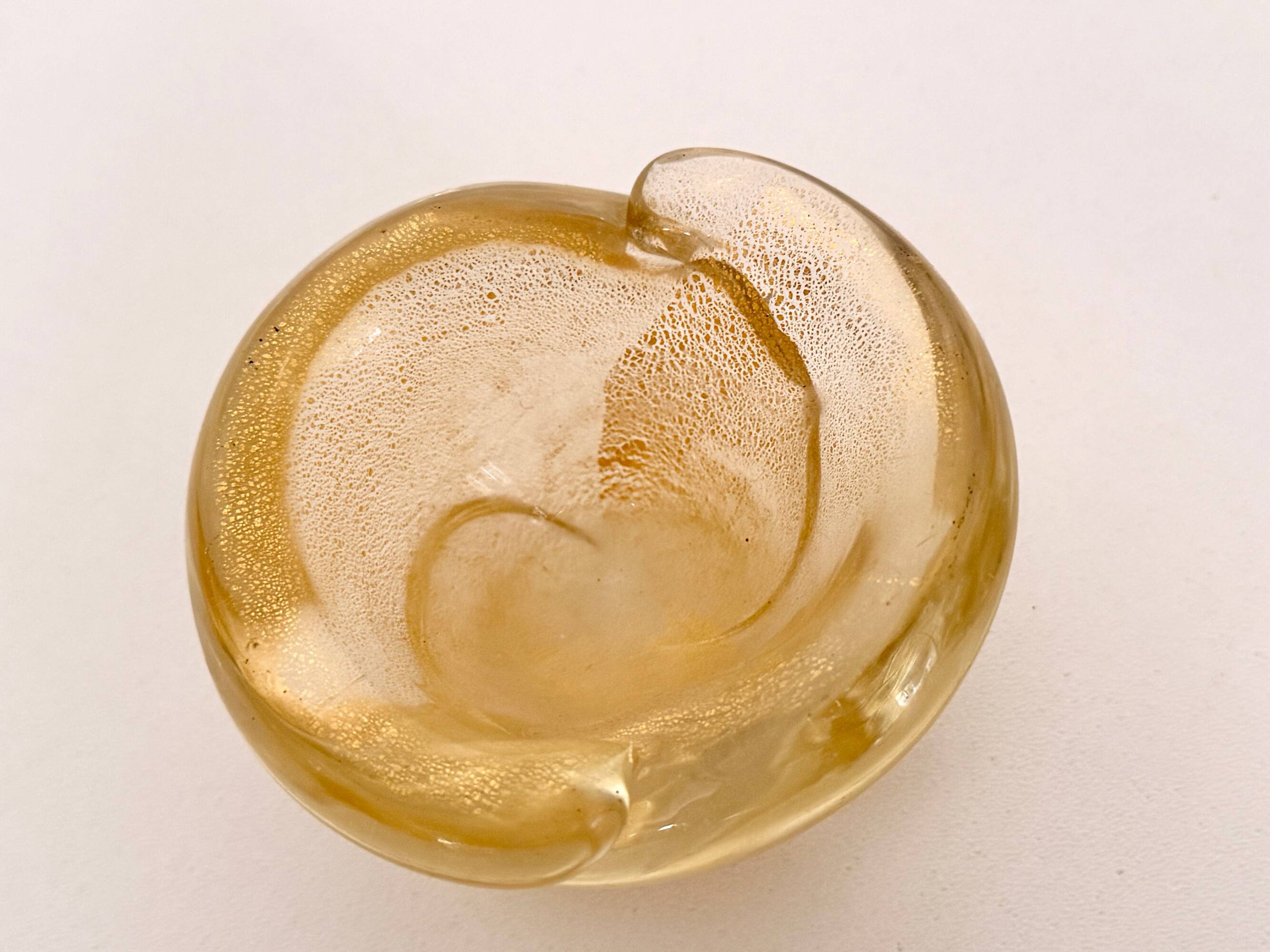 Vintage Thick Murano Glass Ashtray - Catchall with Gold Leaf, Italy