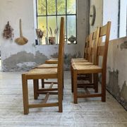 Set of 8 blond oak chairs with straw seats