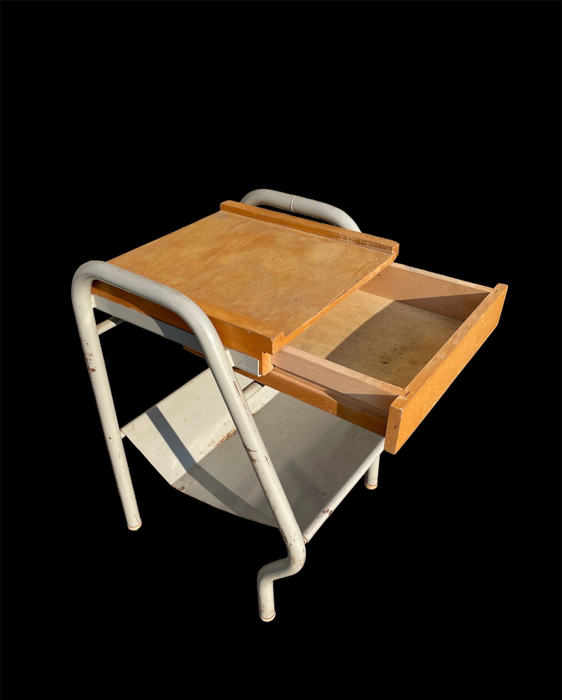 Vintage bedside table in wood and metal