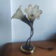 Double flower lamp Art Nouveau – Intertwined brass stems & art glass type