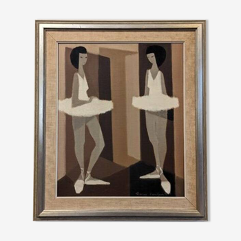 Mid-Century Modern Swedish "Modernist Ballerinas" Vintage Figurative Oil Painting by Fabian Lundqvis