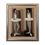 Mid-Century Modern Swedish "Modernist Ballerinas" Vintage Figurative Oil Painting by Fabian Lundqvis
