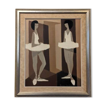 Mid-Century Modern Swedish "Modernist Ballerinas" Vintage Figurative Oil Painting by Fabian Lundqvis