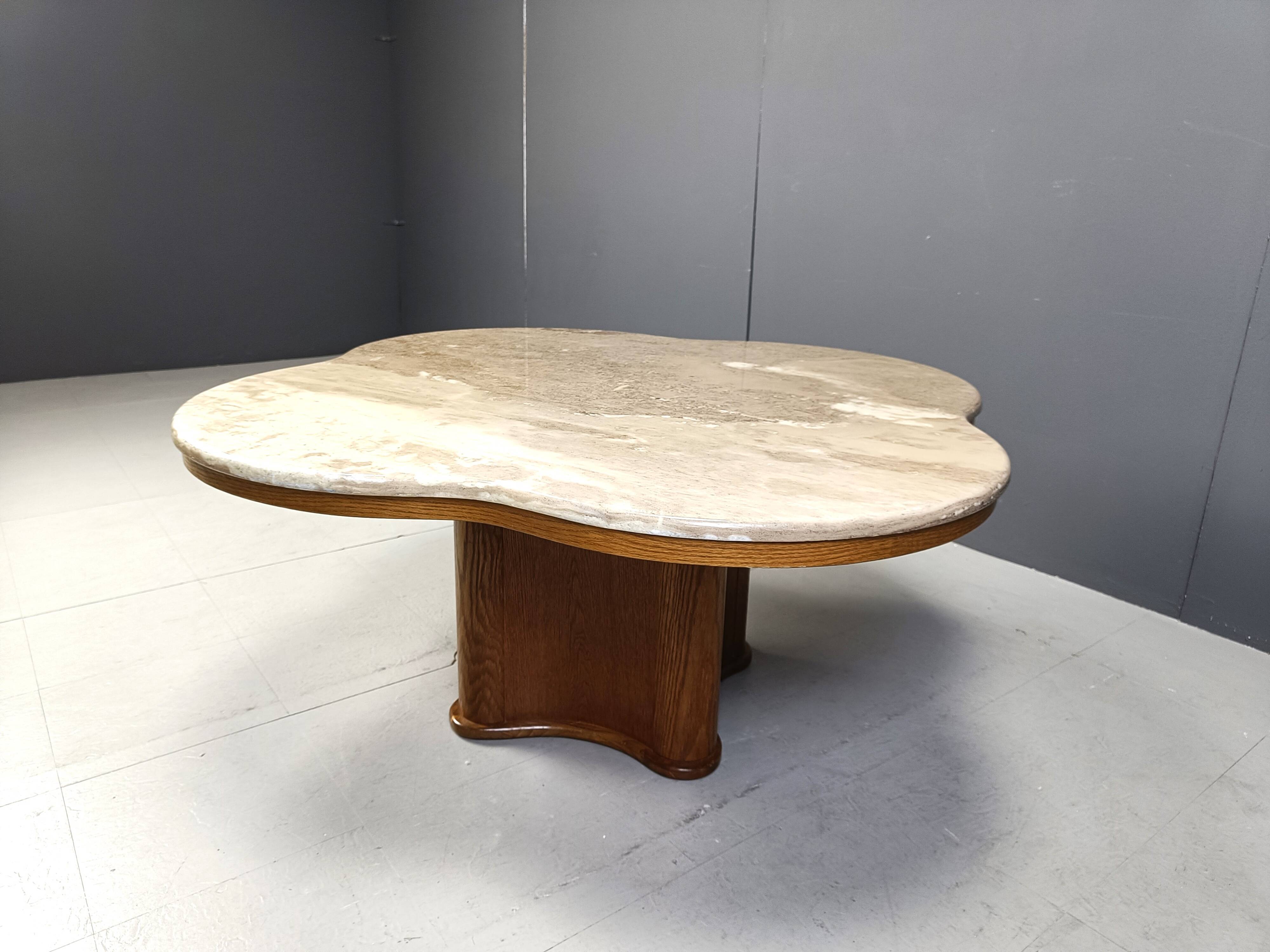Travertine and wood coffee table, 1960s
