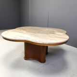 Travertine and wood coffee table, 1960s