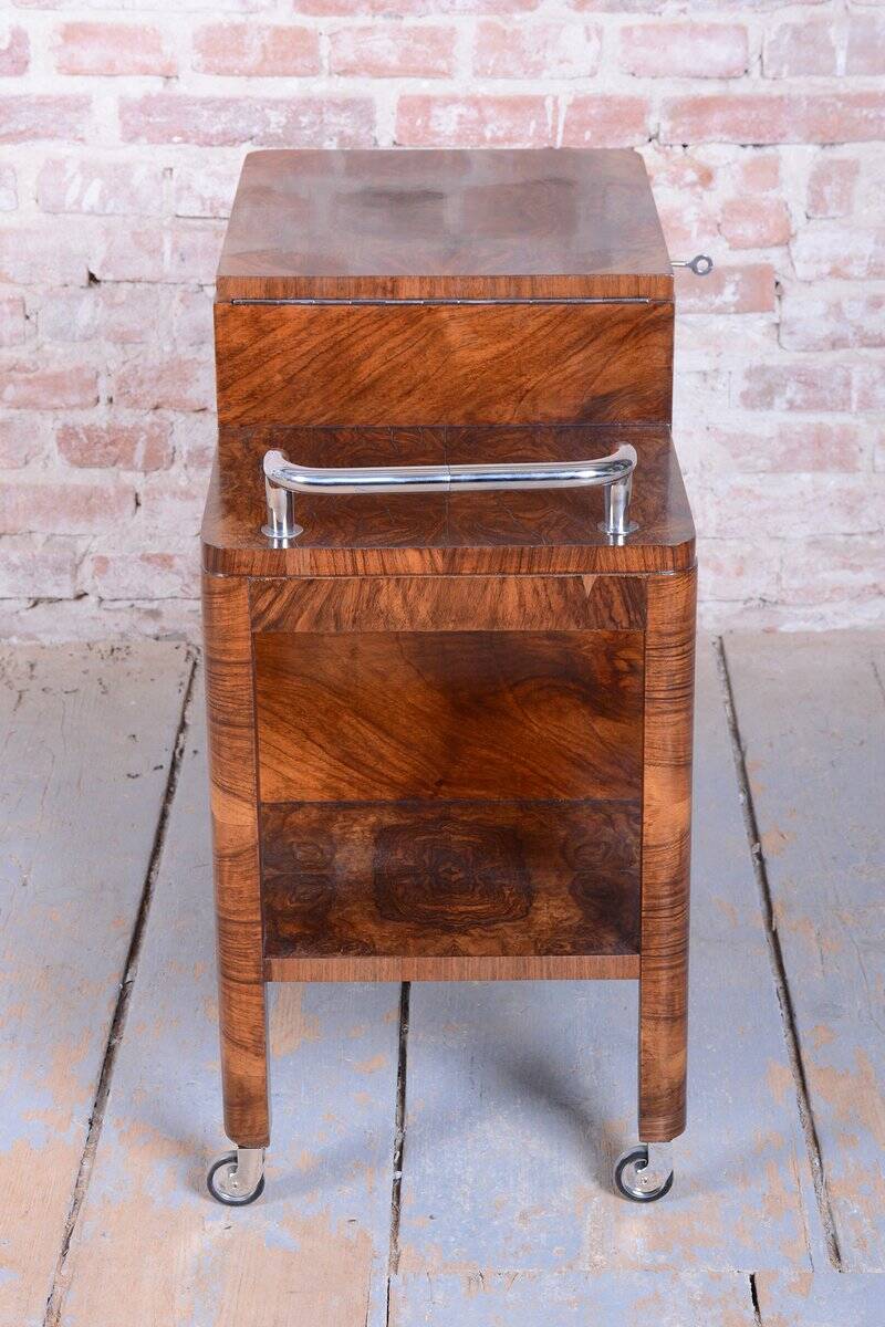 Trolley Art Déco en noyer, tchèque, années 1920