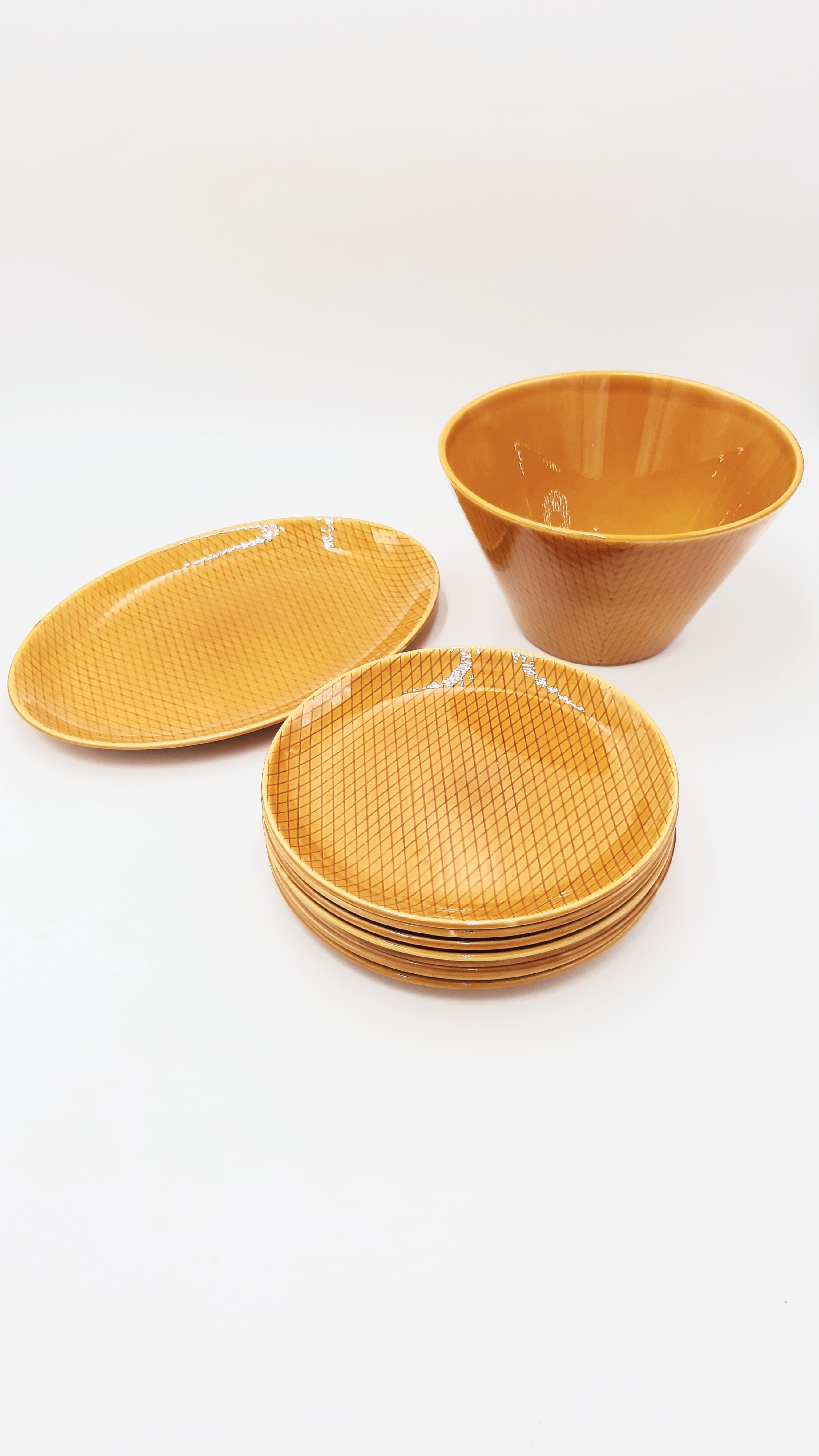 Service esterel 8 ceramic plates salins graphic honey color