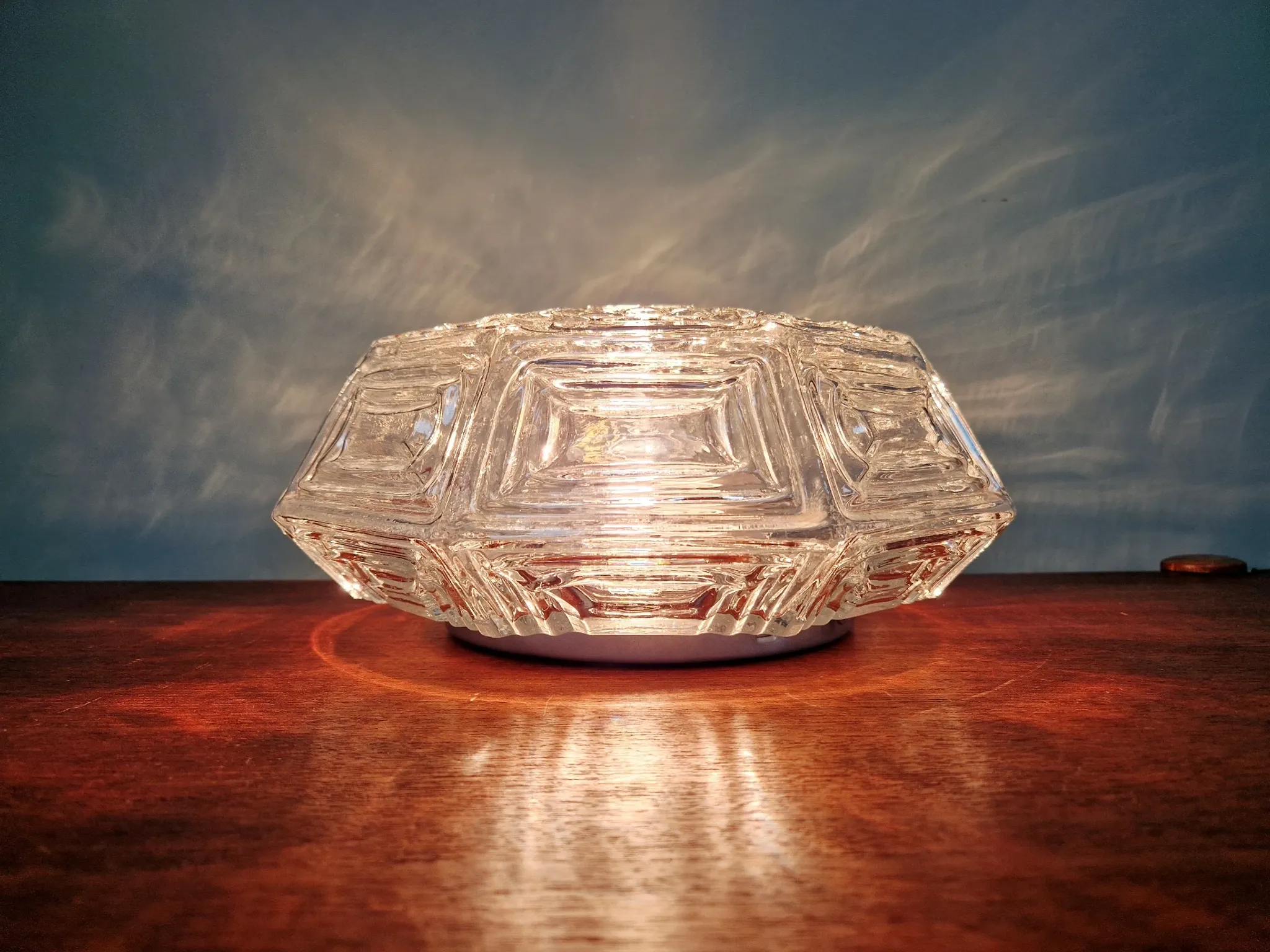 Vintage textured glass ceiling light, geometric patterns, Wila, 1970.