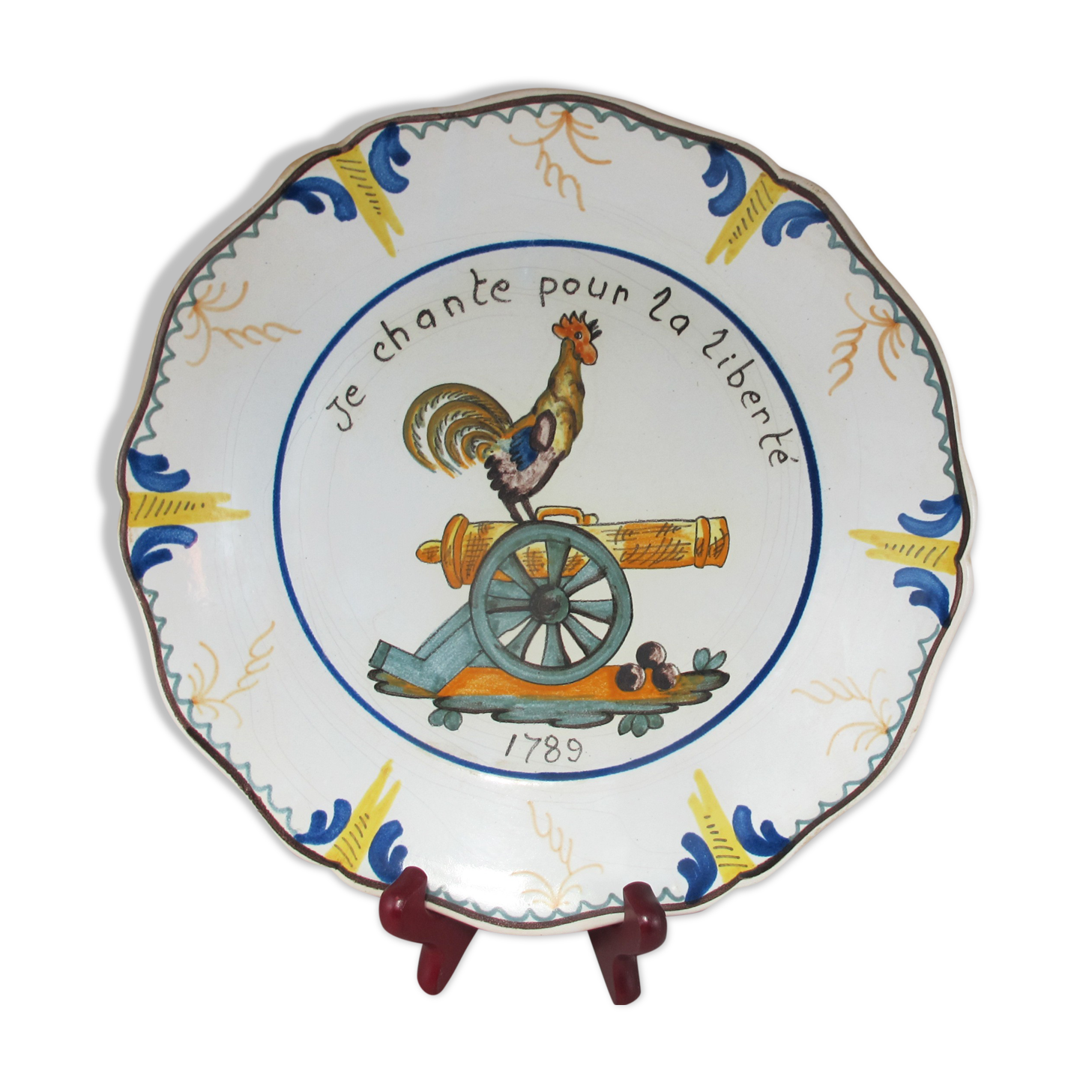 Geo Matel earthenware plate copy of old Nevers model 'I sing for freedom'