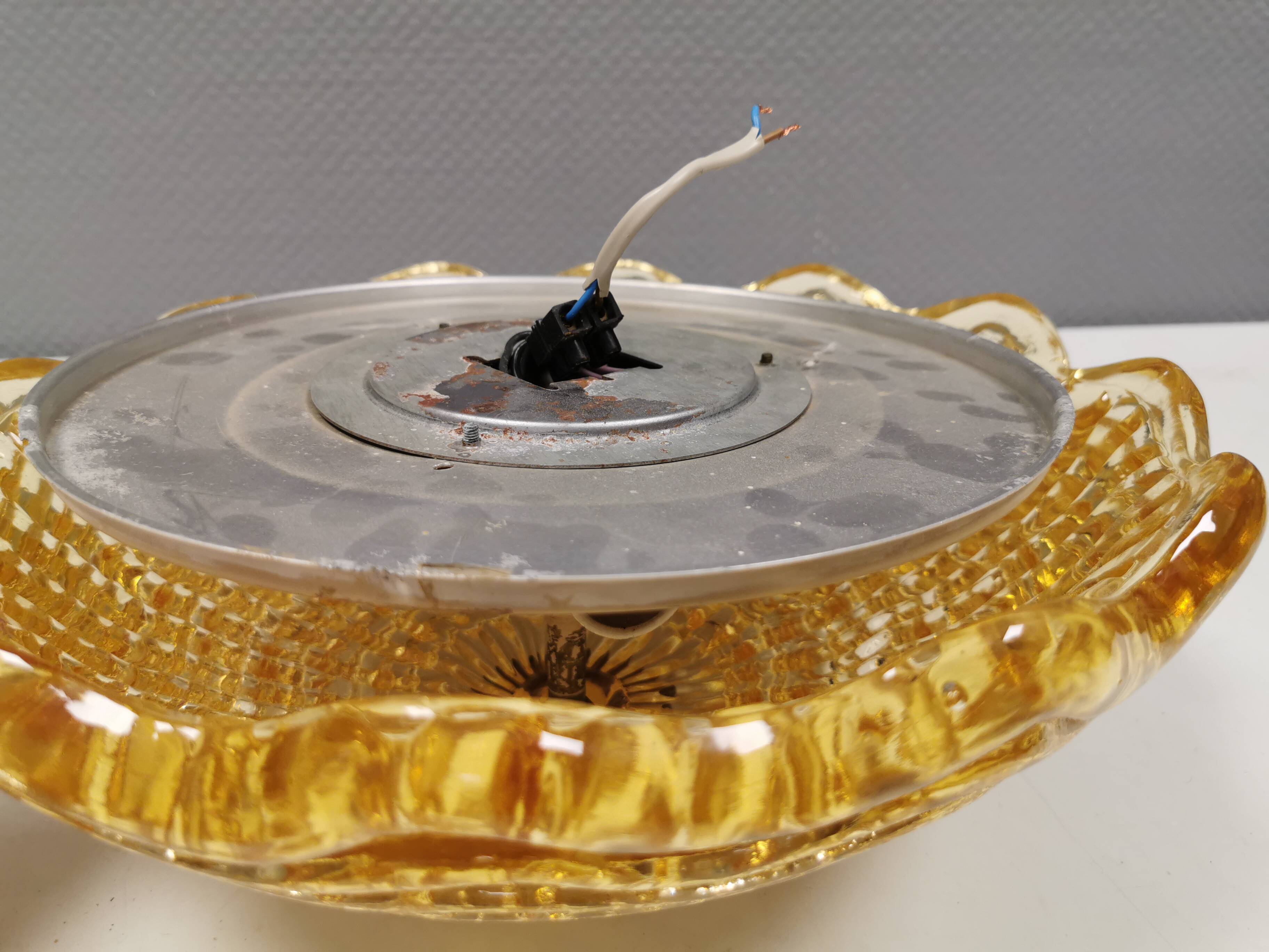 Vintage ceiling lamp in brass and golden/champagne crystal glass 1960s