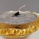 Vintage ceiling lamp in brass and golden/champagne crystal glass 1960s