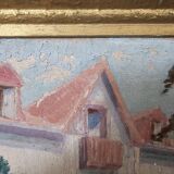 Oil painting on hardboard - Bourgeois house Signed Henri (Missing)