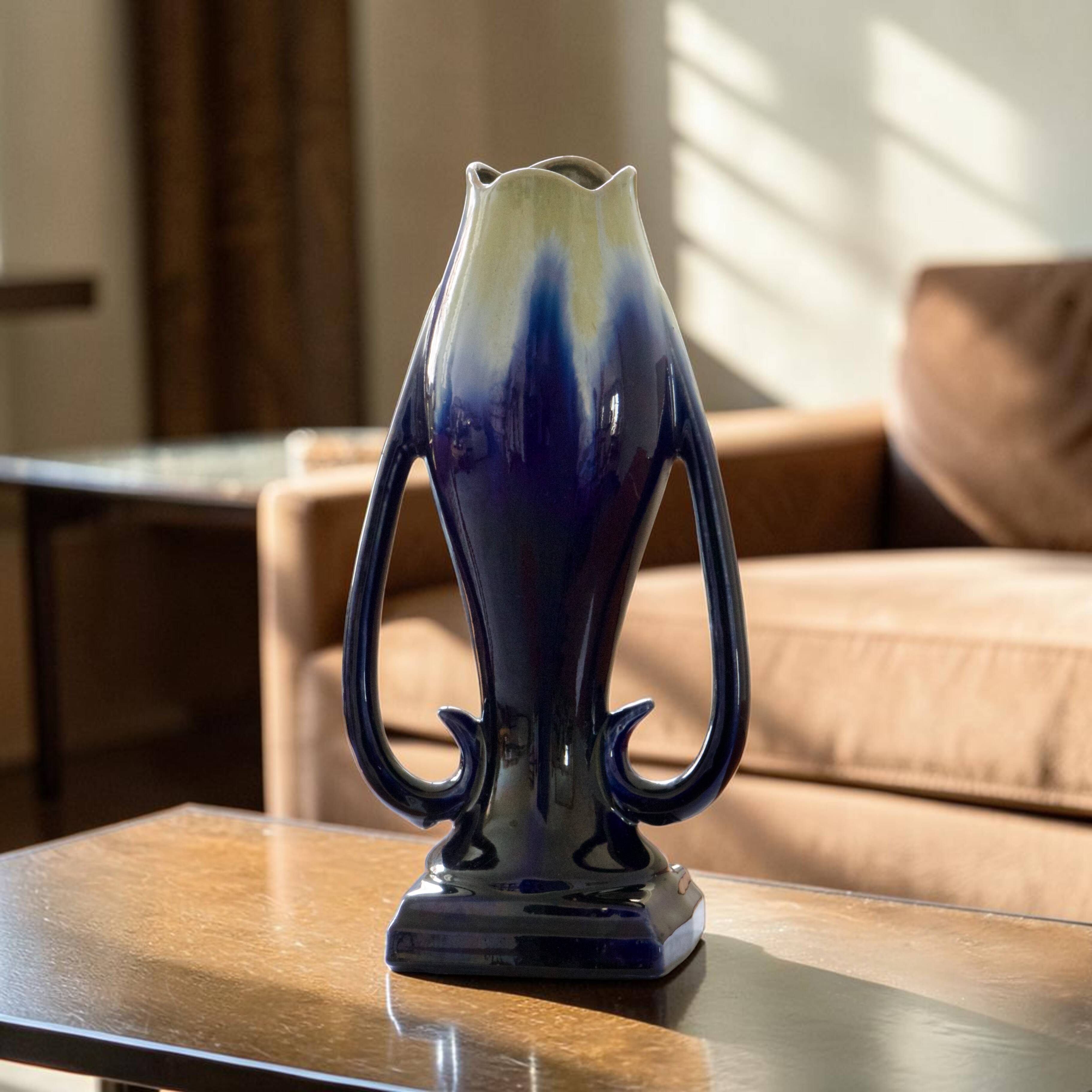 Large Art Nouveau vase by Thulin in glazed flame stoneware.