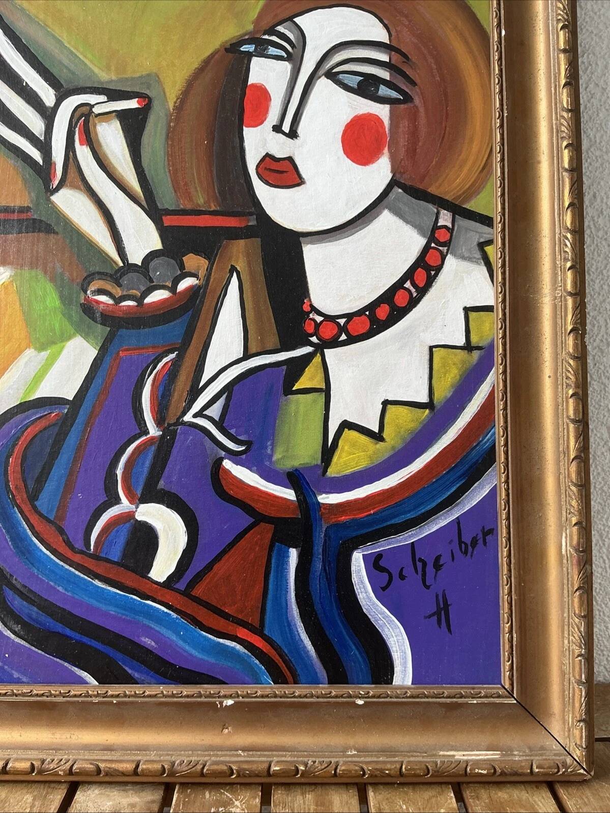 Vintage portrait de style hugó scheiber | expressionniste cubisme femme peinture à l’huile
