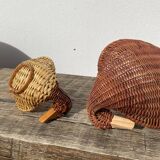 Duo of vintage wicker duck pans / empty rattan pocket