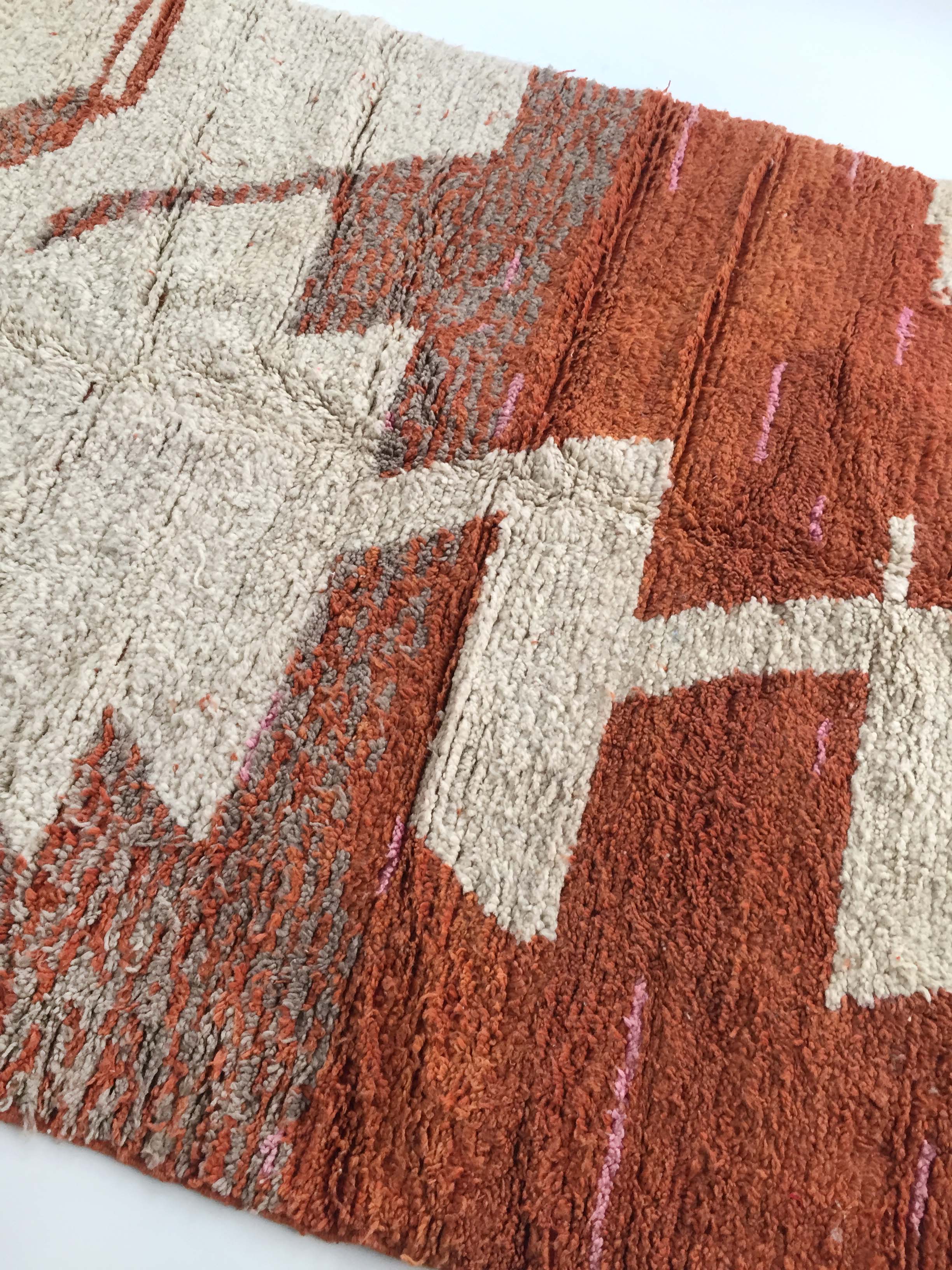 Moroccan Berber carpet Boujaad orange and ecru with colorful details 215x176cm